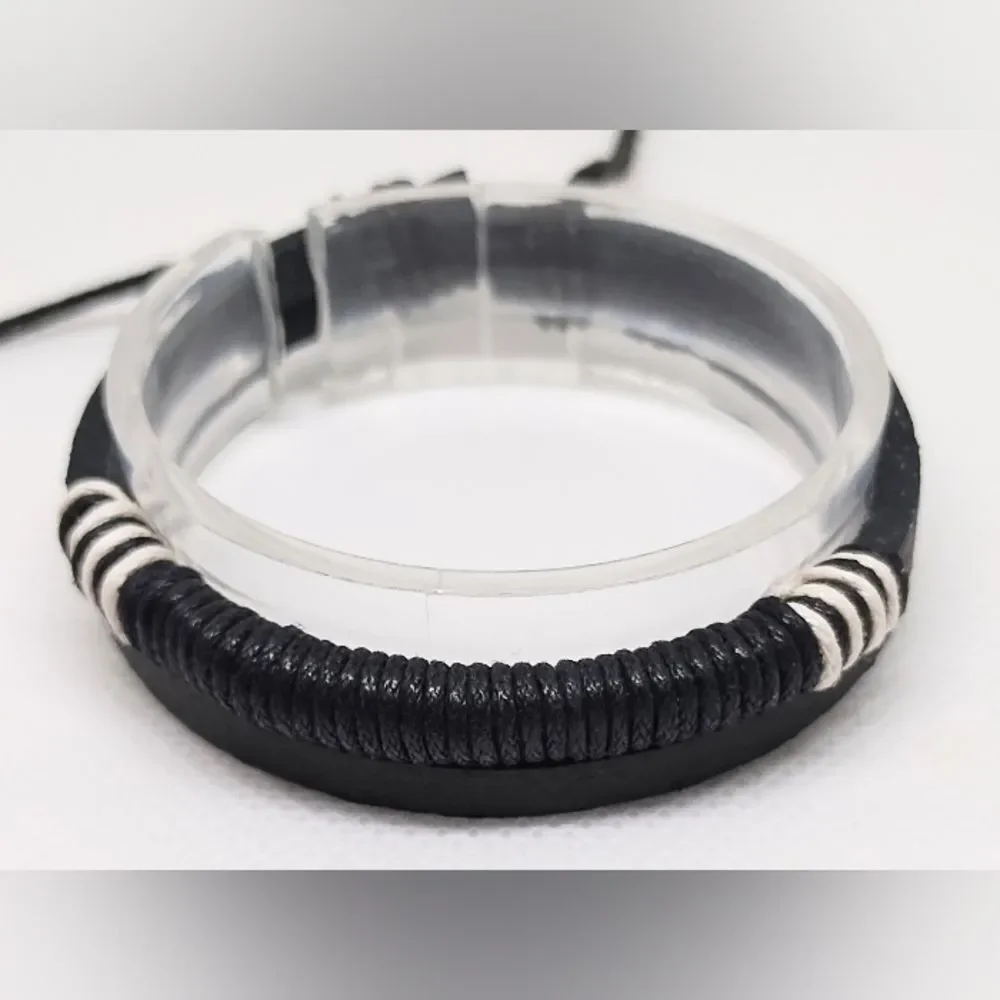 Men's bracelet leather‎ layered black new e86